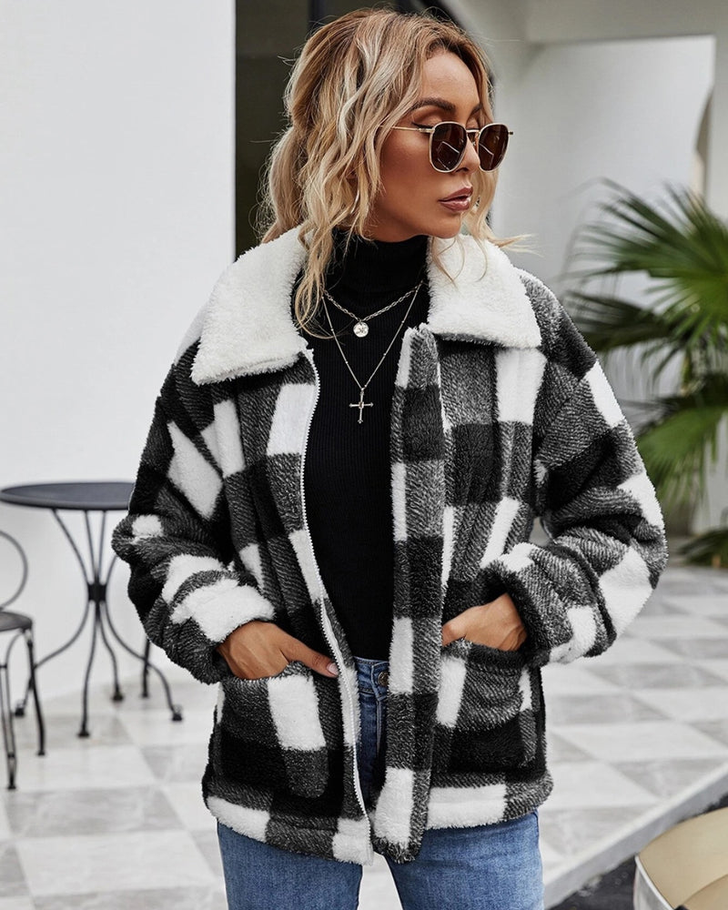 BEAUTIFUL I AM Plaid Zip-Up Collared Jacket