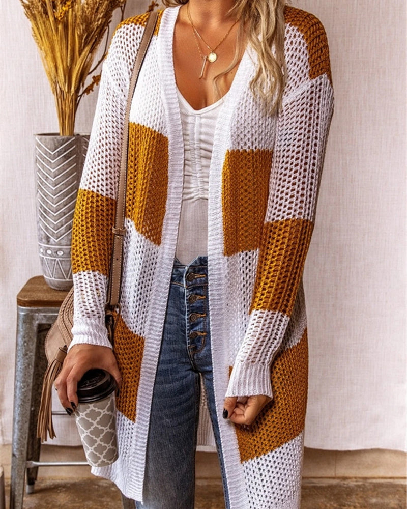 BEAUTIFUL I AM Color Block Open Front Longline Cardigan