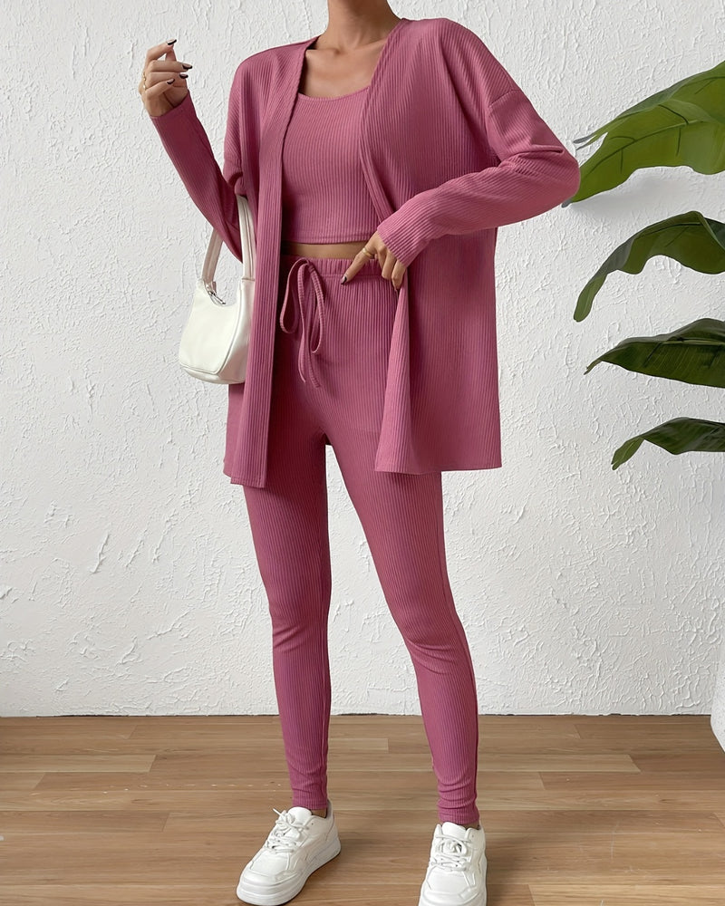 BEAUTIFUL I AM Cami, Open Front Cardigan, and Pants Set