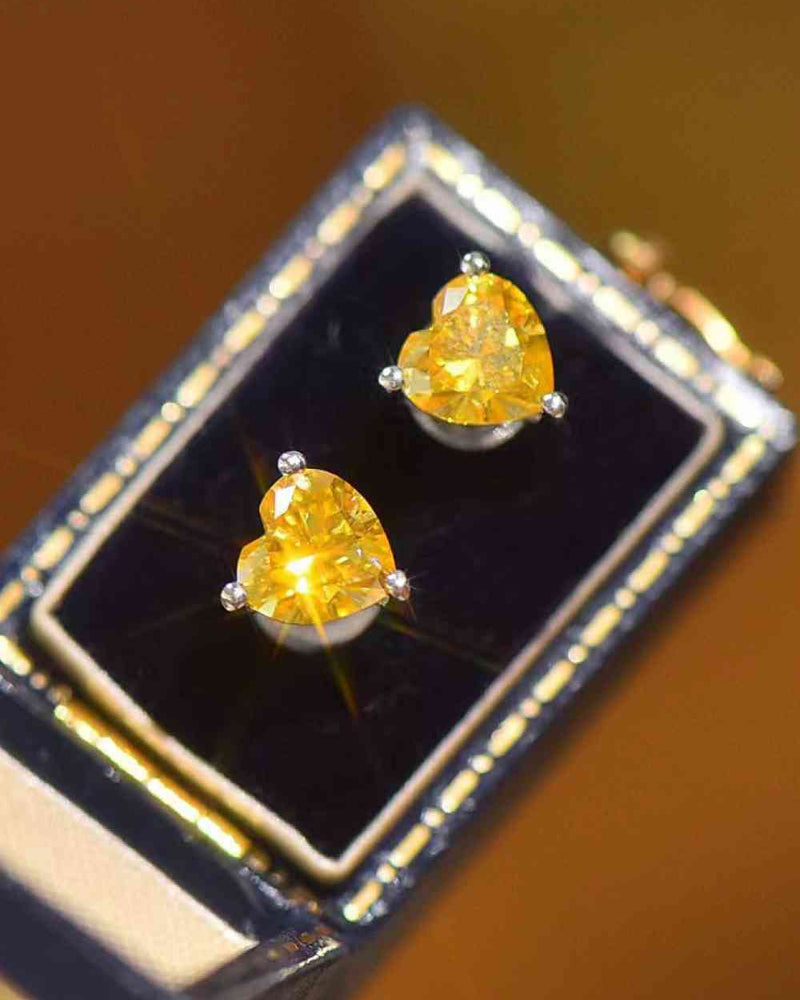 BEAUTIFUL I AM 2 Carat Yellow Heart Moissanite Jewelry Platinum-Plated Earrings