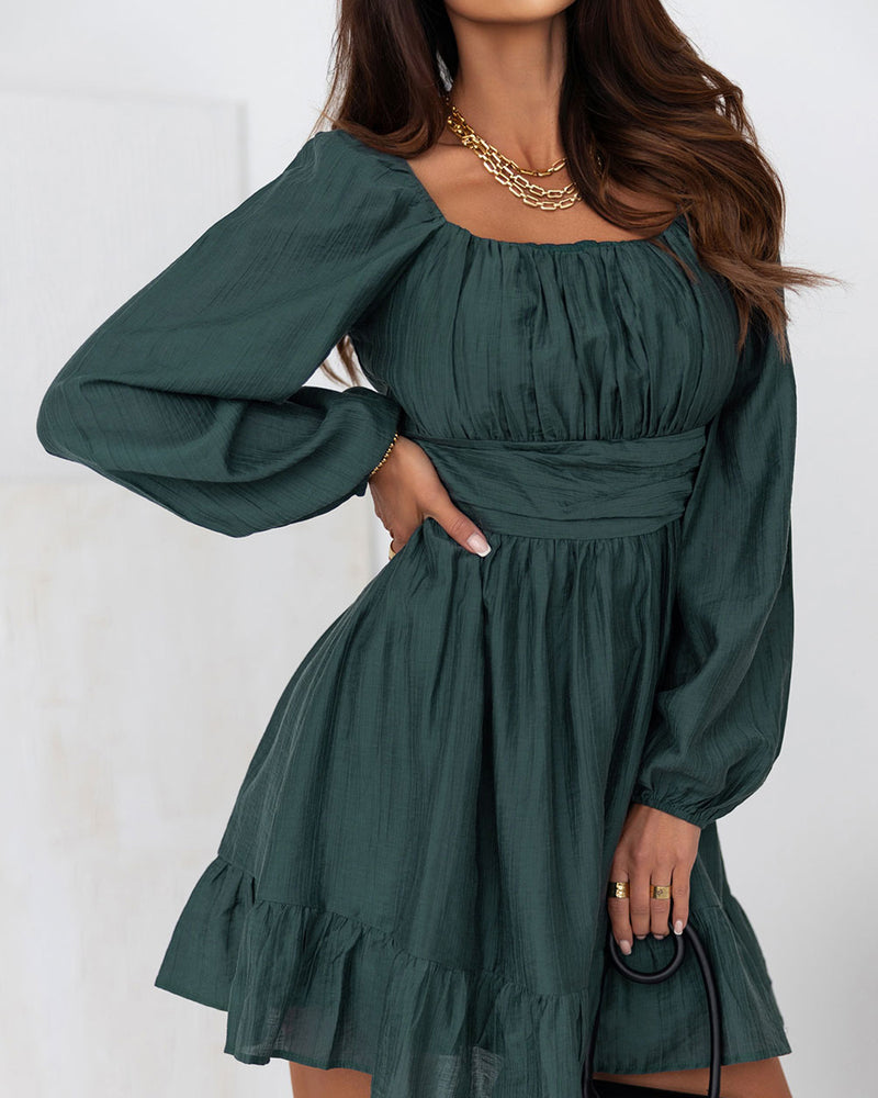 BEAUTIFUL I AM Square Neck Ruffle Hem Dress