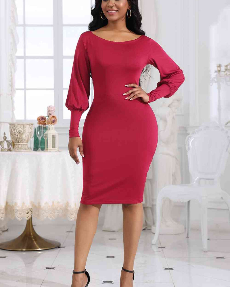 BEAUTIFUL I AM Boat Neck Lantern Sleeve Dress