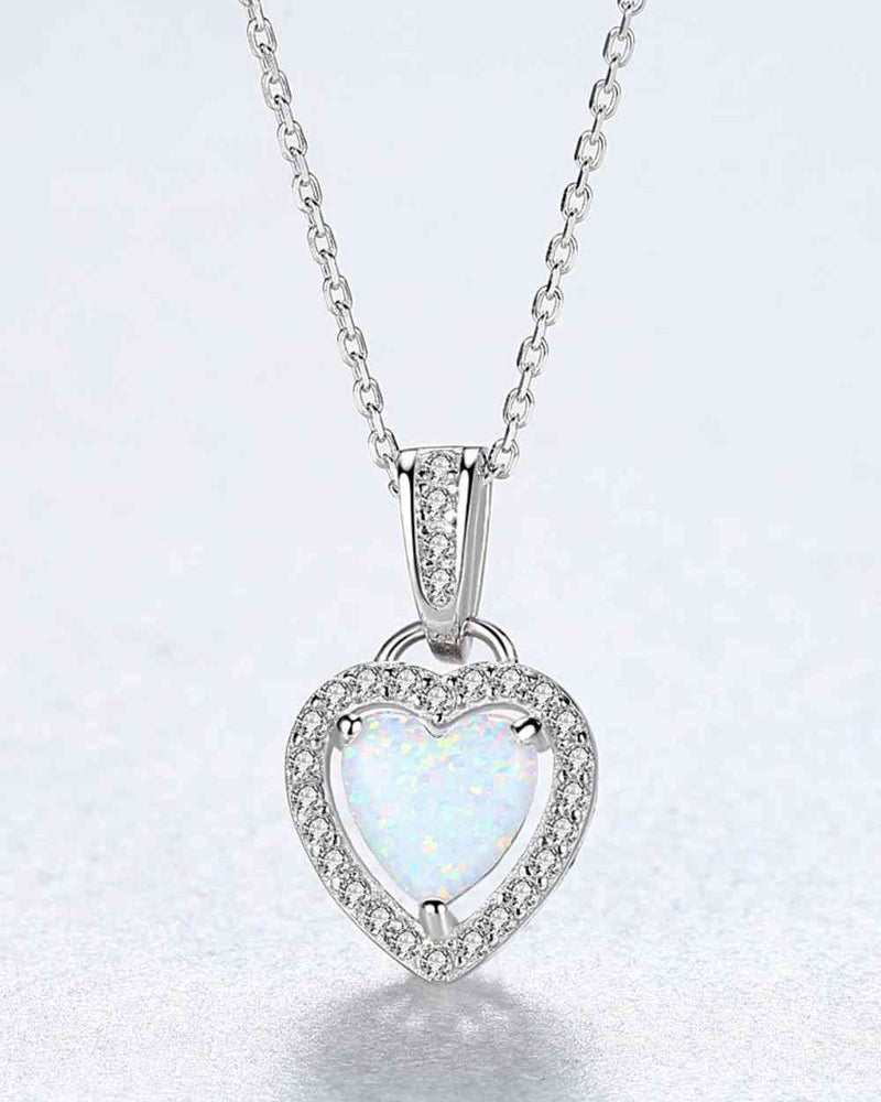 BEAUTIFUL I AM Opal Heart Pendant Jewelry 925 Sterling Silver Necklace
