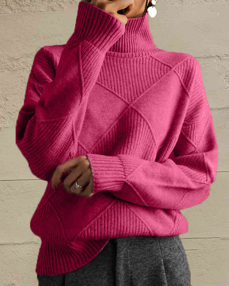BEAUTIFUL I AM Geometric Turtleneck Long Sleeve Sweater