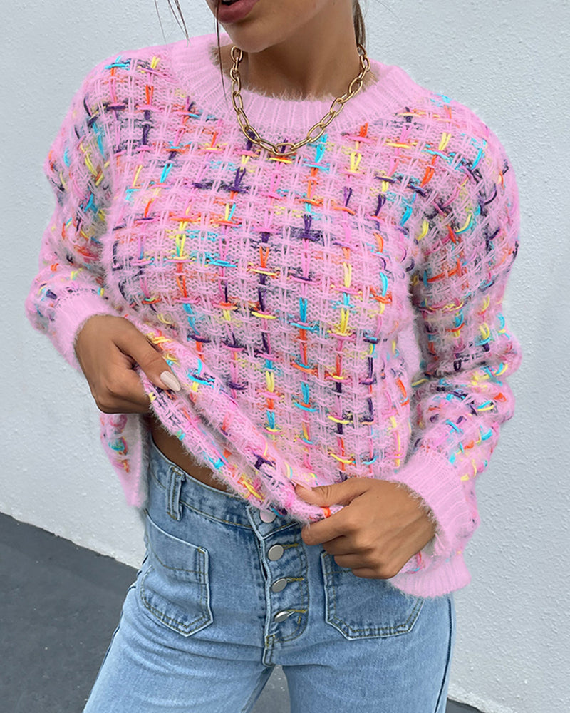 BEAUTIFUL I AM Fuzzy Round Neck Long Sleeve Sweater