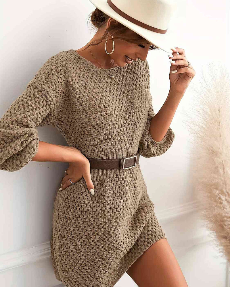BEAUTIFUL I AM Round Neck Long Sleeve Sweater Dress