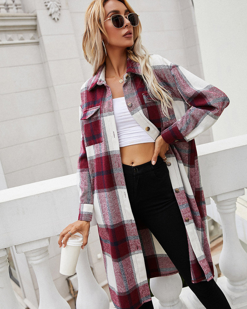 BEAUTIFUL I AM Plaid Longline Shirt Jacket