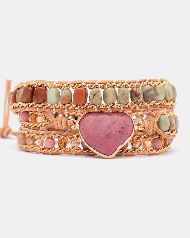 BEAUTIFUL I AM Handmade Heart Shape Triple Layer Beaded Bracelet Jewelry