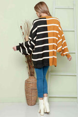 BEAUTIFUL I AM Striped Dropped Shoulder Round Neck Blouse Shirt