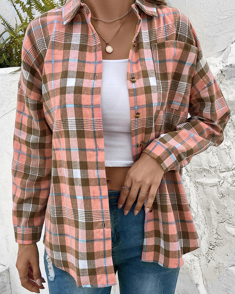 BEAUTIFUL I AM Plaid Collared Neck Long Sleeve Button-Up Shirt