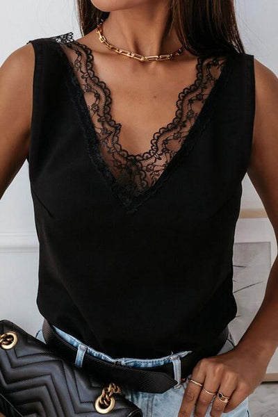 BEAUTIFUL I AM Lace Detail V-Neck Tank Shirt