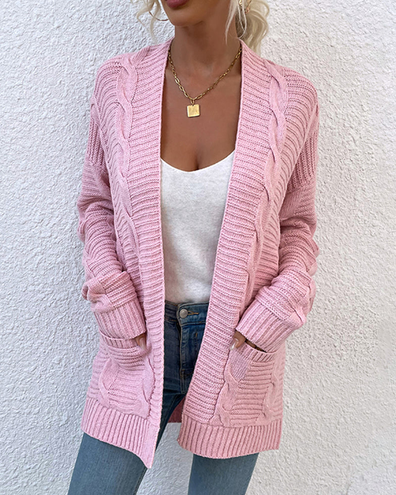 BEAUTIFUL I AM Cable-Knit Open Front Cardigan with Pockets
