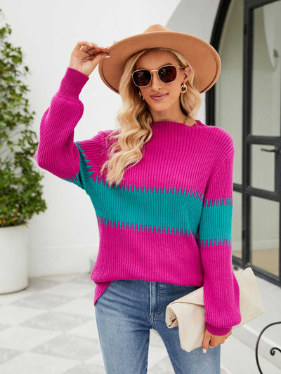 BEAUTIFUL I AM Contrast Round Neck Sweater