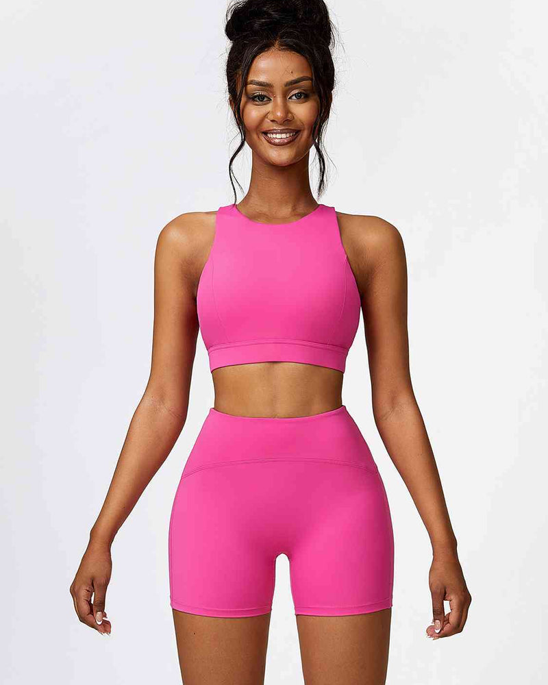 BEAUTIFUL I AM Cutout Cropped Sport Tank and Shorts Active Wear Set