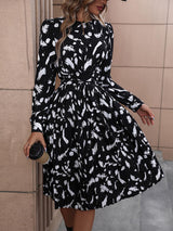 BEAUTIFUL I AM Printed Tie Back Long Sleeve Dress