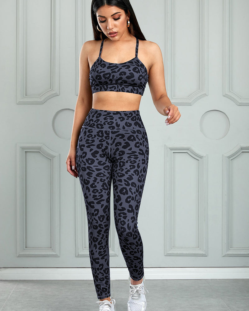 BEAUTIFL I AM Active Wear Leopard Cutout Sports Bra and Leggings Set