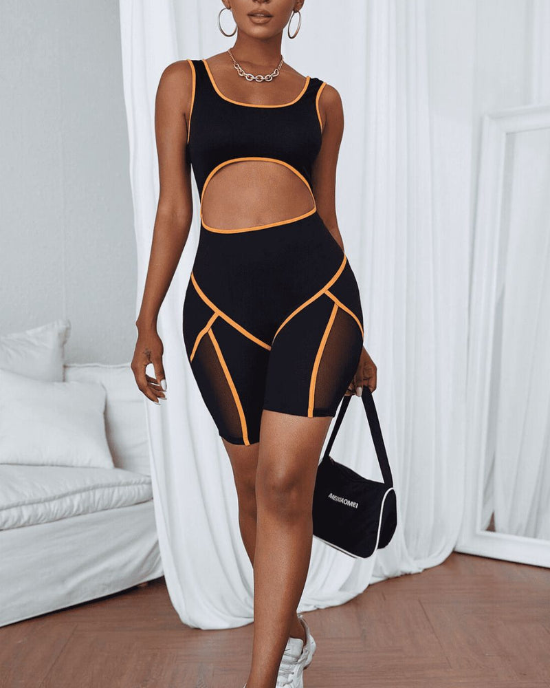 BEAUTIFUL I AM Scoop Neck Cutout Sleeveless Active Wear Sports Jumpsuit