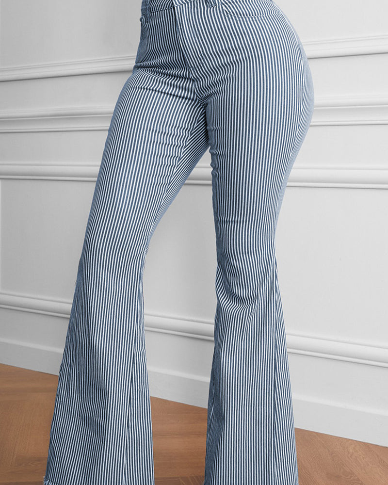 BEAUTIFUL I AM Striped Fringe Detail Flare Pants