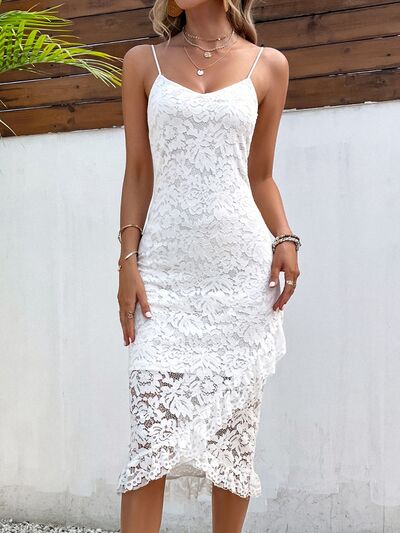 BEAUTIFUL I AM Lace Detail Spaghetti Strap Wrap Dress