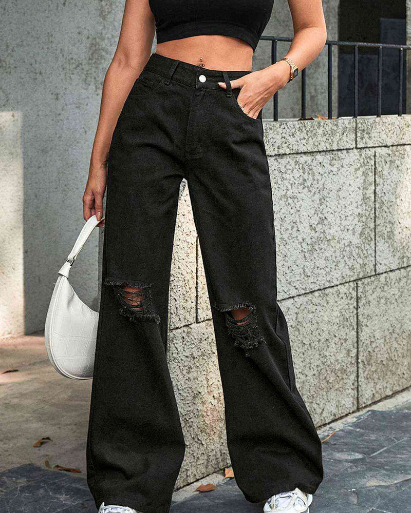 BEAUTIFUL I AM Distressed Wide Leg Jeans