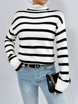 BEAUTIFUL I AM Striped Turtleneck Drop Shoulder Sweater