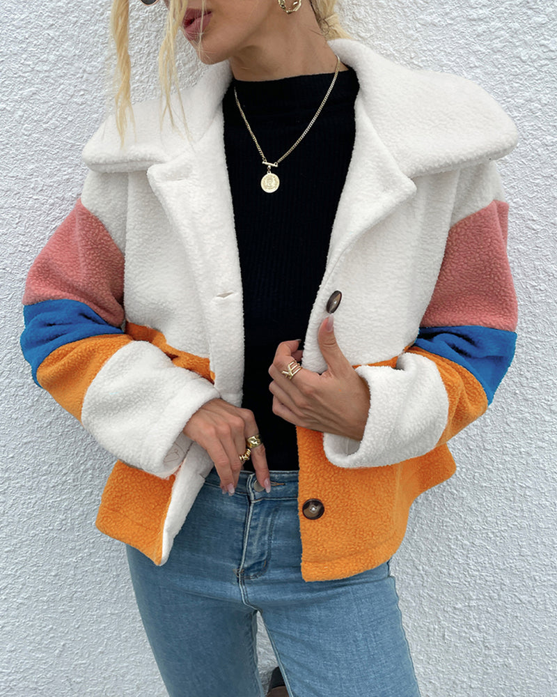 BEAUTIFUL I AM Color Block Button Down Collared Jacket