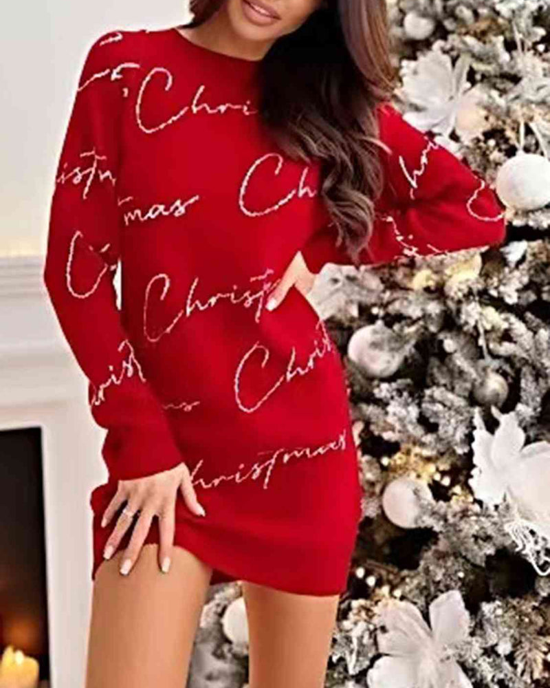 BEAUTIFUL I AM CHRISTMAS Letter Print Tunic Sweater Dress