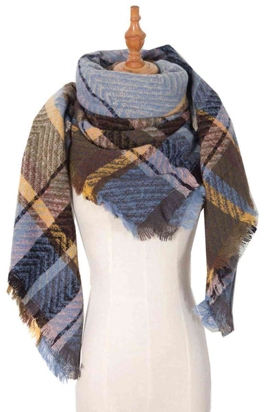 BEAUTIFUL I AM Plaid Raw Hem Polyester Scarf
