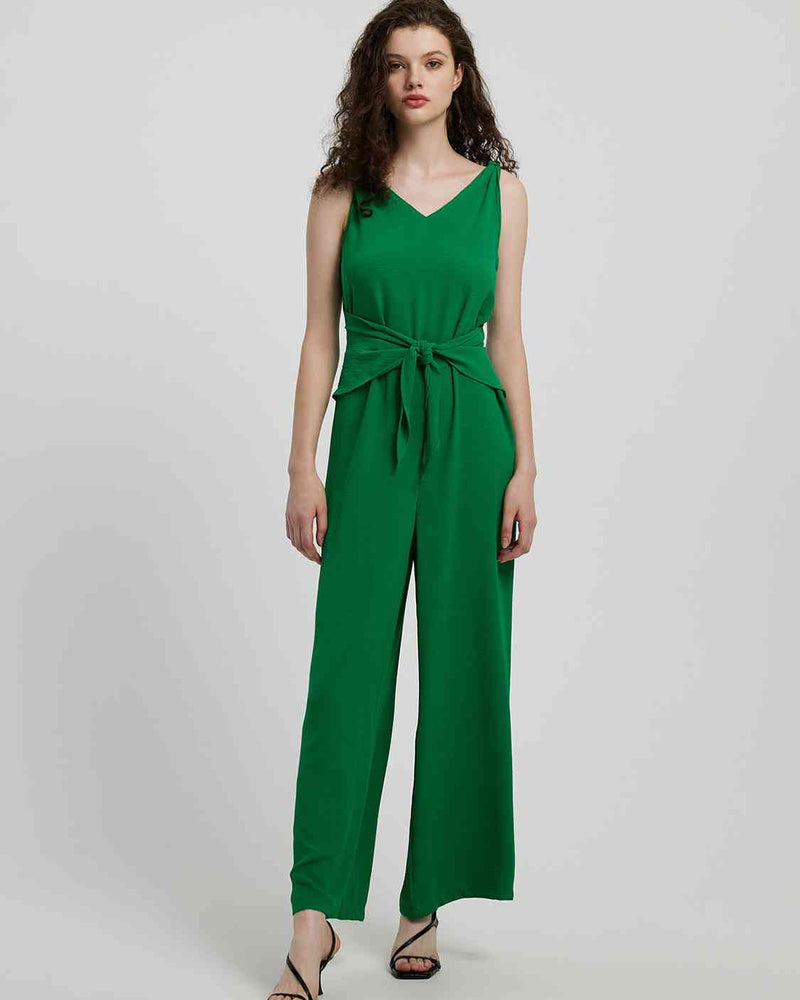 BEAUTIFUL I AM Knot Detail Tie Front Sleeveless Pants Jumpsuit