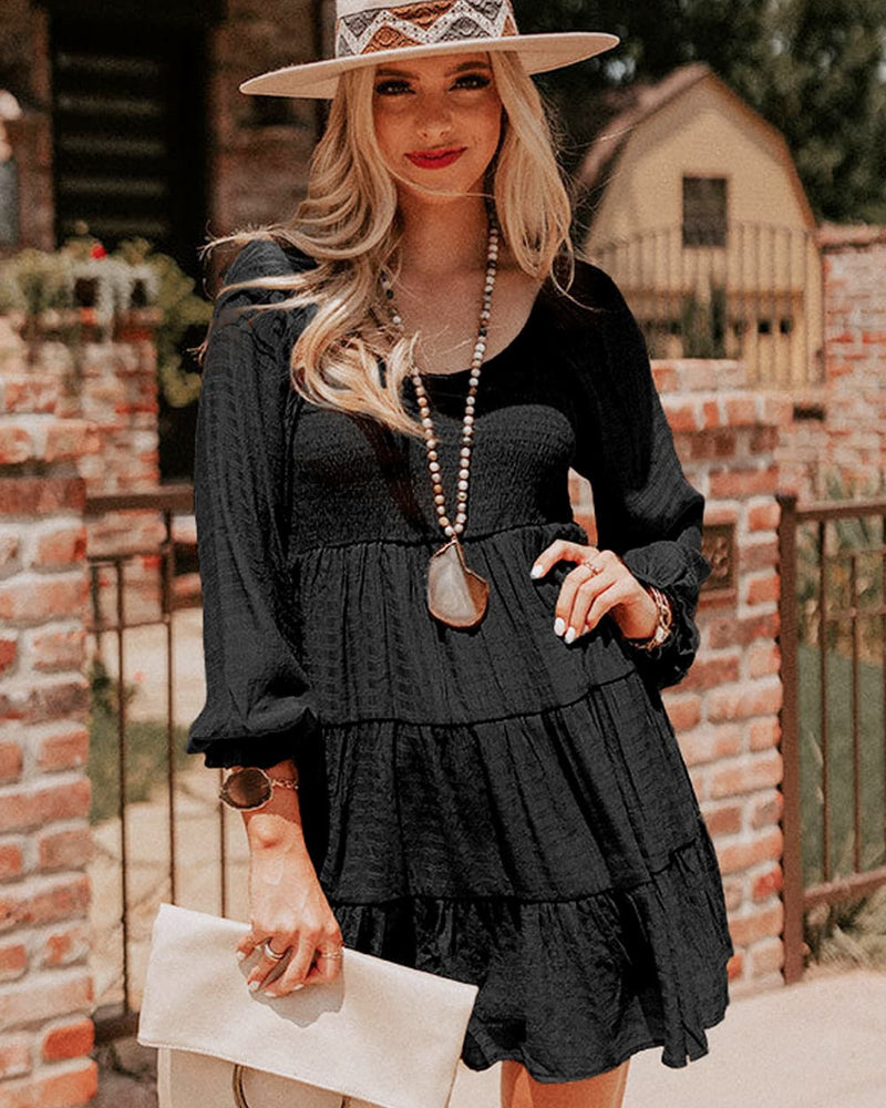 BEAUTIFUL I AM Round Neck Long Sleeve Mini Dress