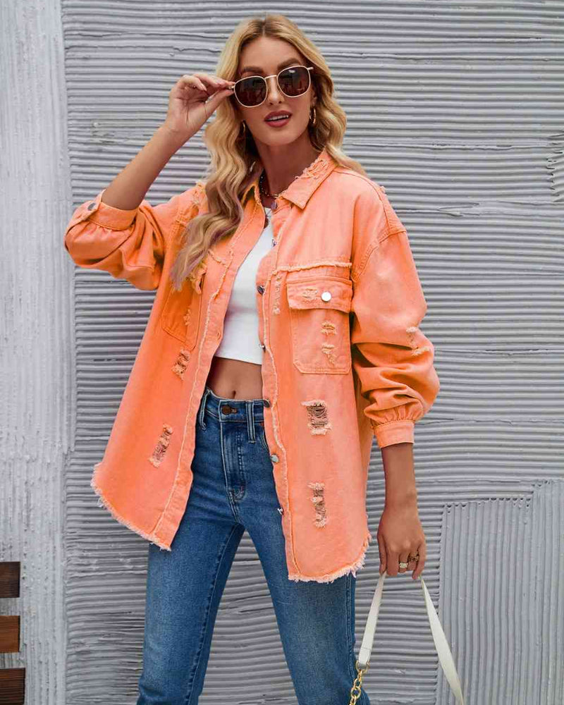 BEAUTIFUL I AM Distressed Raw Hem Denim Jacket