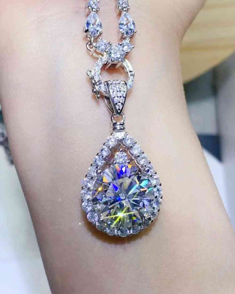 BEAUTIFUL I AM 10 Carat Moissanite Teardrop Pendant Platinum-Plated Jewelry Necklace