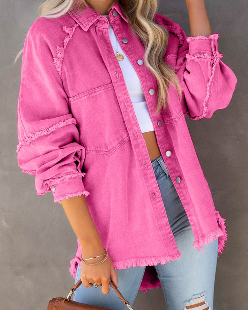 BEAUTIFUL I AM Button Down Raw Hem Denim Jacket