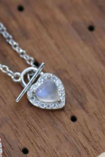 BEAUTIFUL I AM Moonstone Heart Lock Pendant Jewelry Necklace