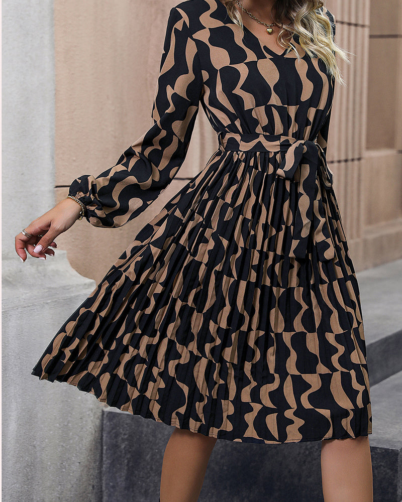 BEAUTIFUL I AM Lace Trim Long Sleeve Tie Waist Dress