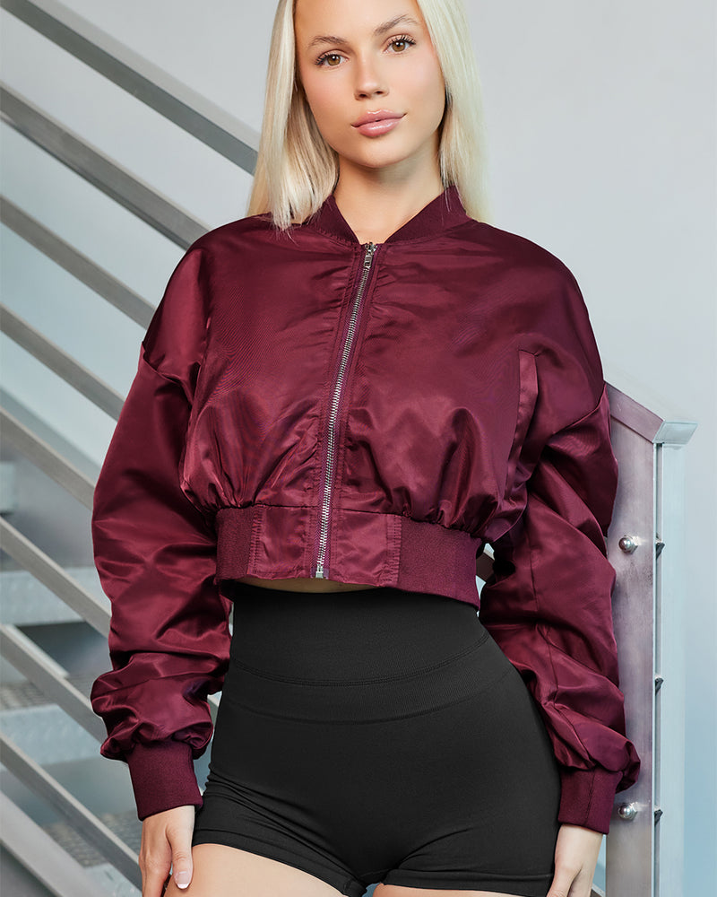 BEAUTIFUL I AM Zip-Up Ruched Cropped Jacket
