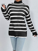 BEAUTIFUL I AM Striped Turtleneck Drop Shoulder Sweater