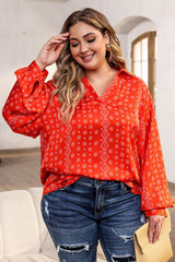 BEAUTIFUL I AM Plus Size Printed Johnny Collar Long Sleeve Blouse Shirt