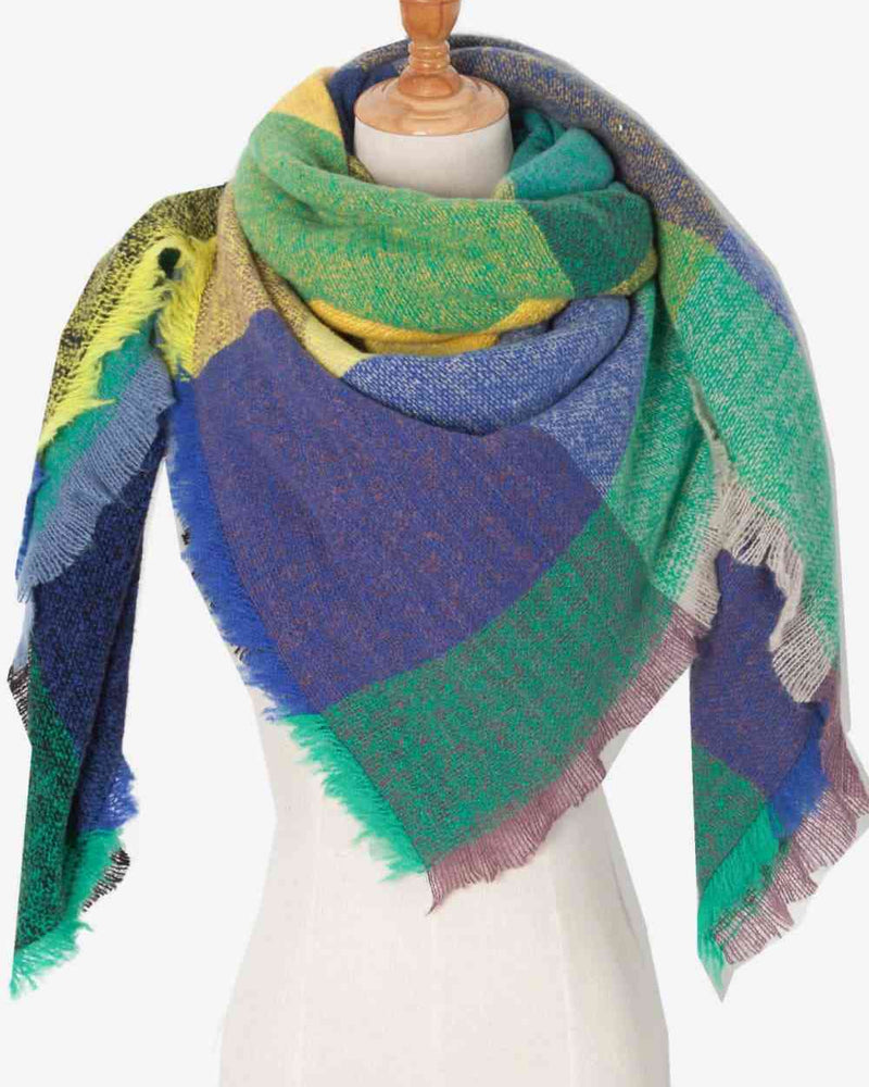 BEAUTIFUL I AM Plaid Raw Hem Polyester Scarf