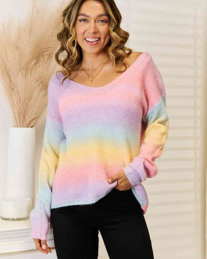 BEAUTIFUL I AM Gradient V-Neck Sweater