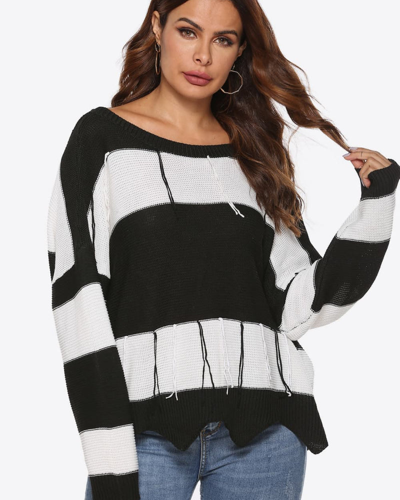 BEAUTIFUL I AM Color Block Backless Long Sleeve Sweater