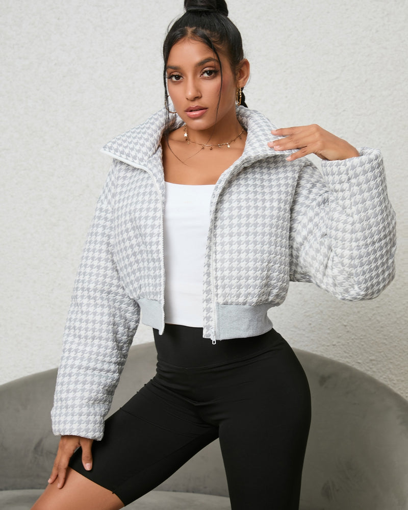 BEAUTIFUL I AM Houndstooth Zip-Up Jacket