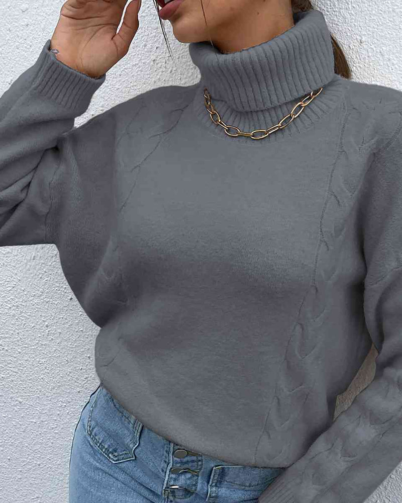 BEAUTIFUL I AM Turtleneck Dropped Shoulder Long Sleeve Sweater
