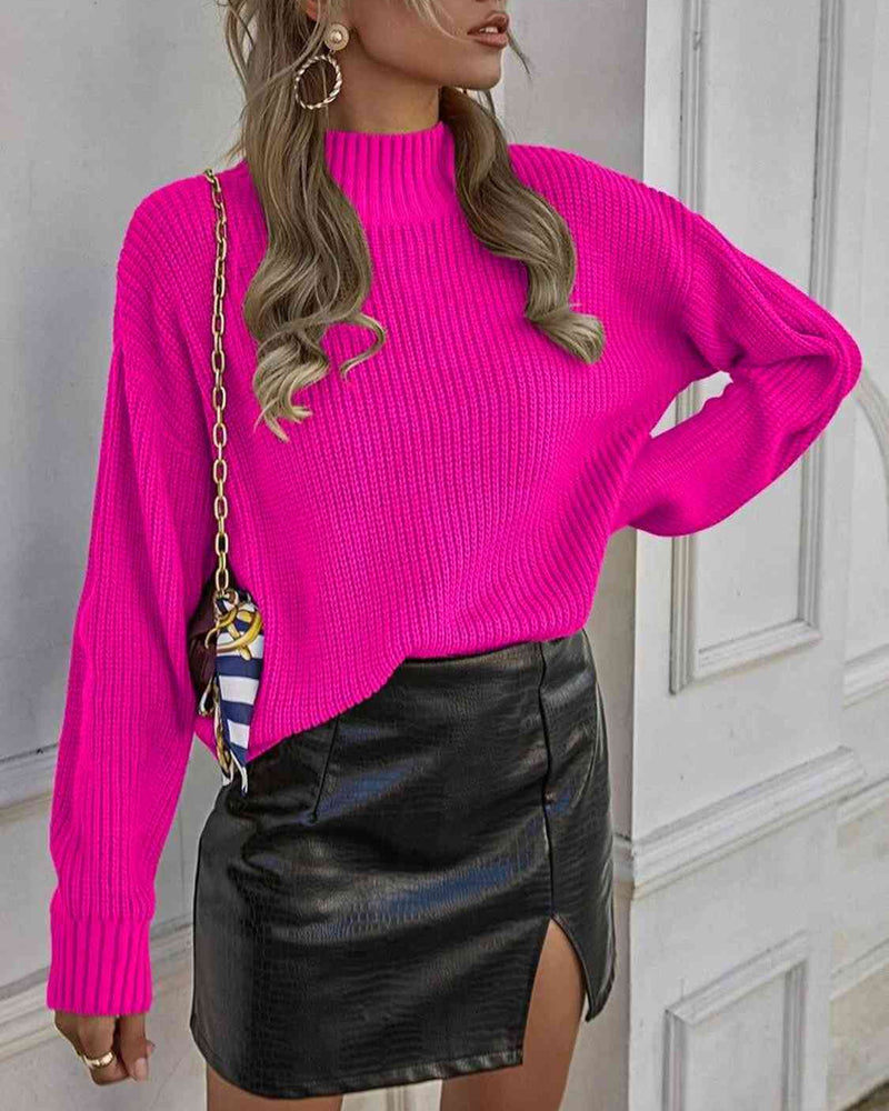 BEAUTIFUL I AM Mock Neck Dropped Shoulder Sweater