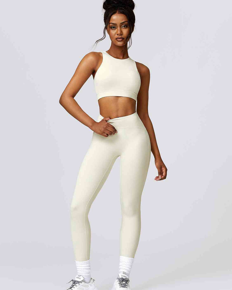 BEAUTIFUL I AM Cutout Cropped Sport Tank and Leggings Active Wear Set
