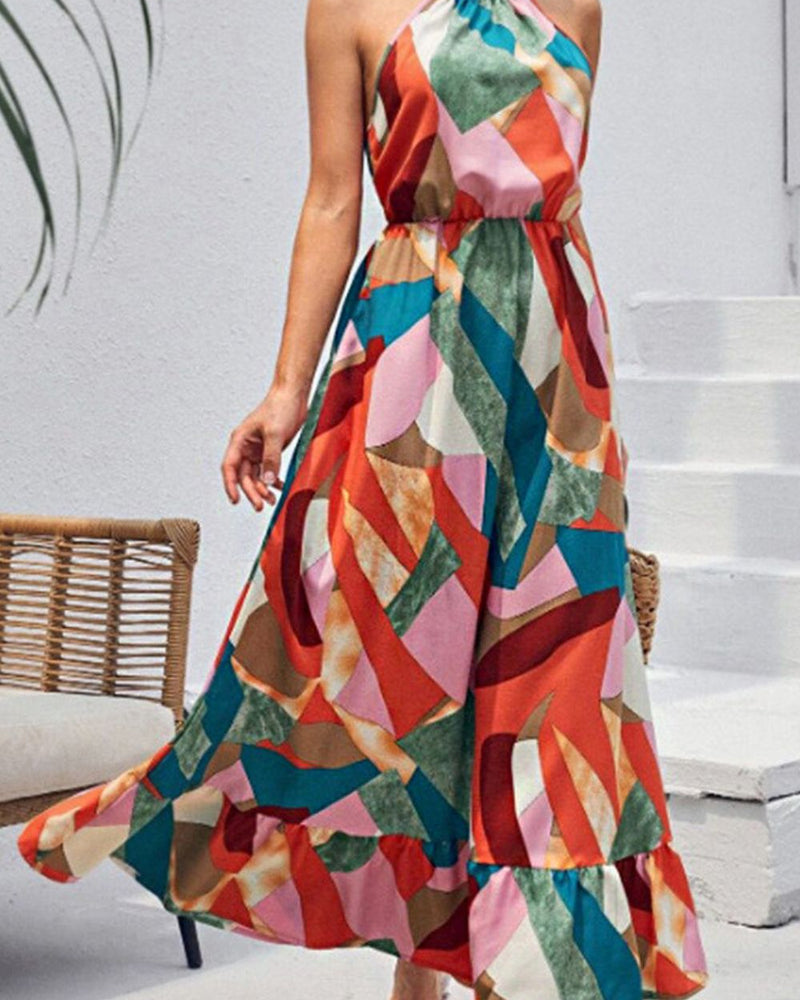BEAUTIFUL I AM Multicolored Tied Grecian Neck Maxi Dress