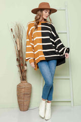 BEAUTIFUL I AM Striped Dropped Shoulder Round Neck Blouse Shirt