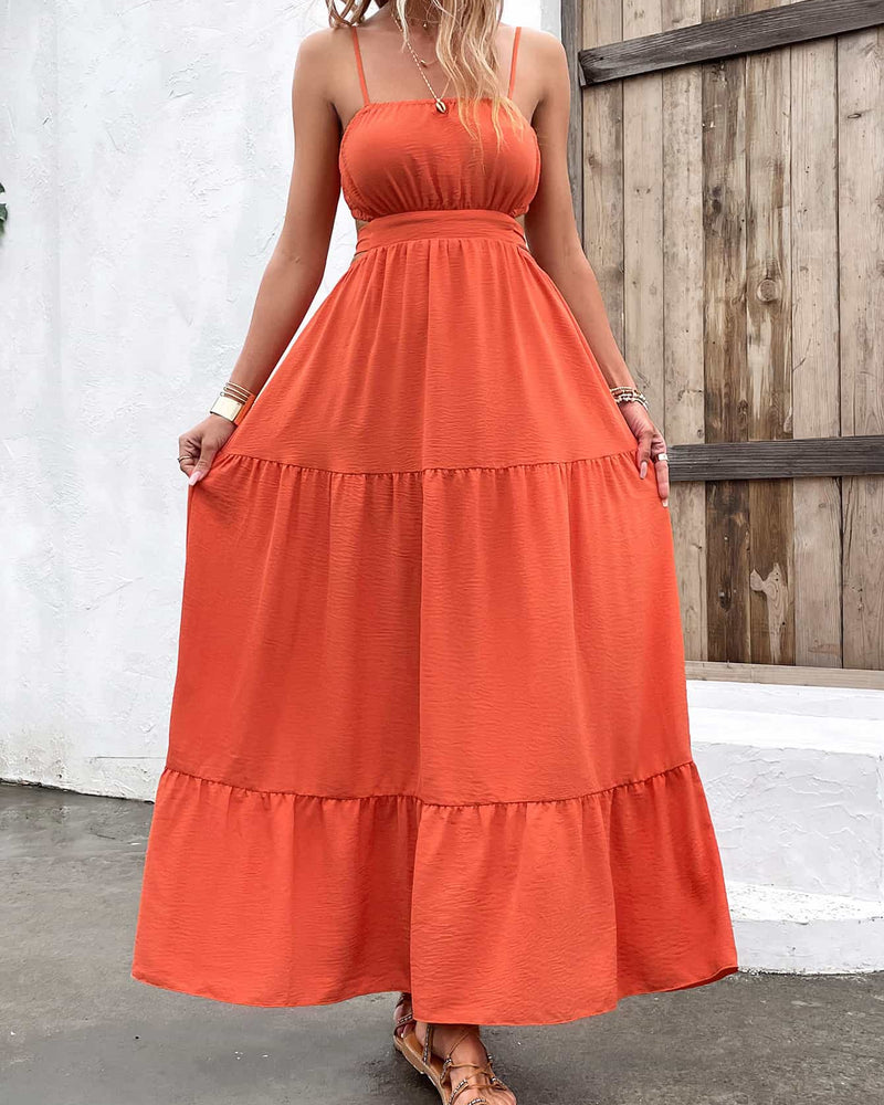 BEAUTIFUL I AM Spaghetti Strap Cutout Tie Back Maxi Dress