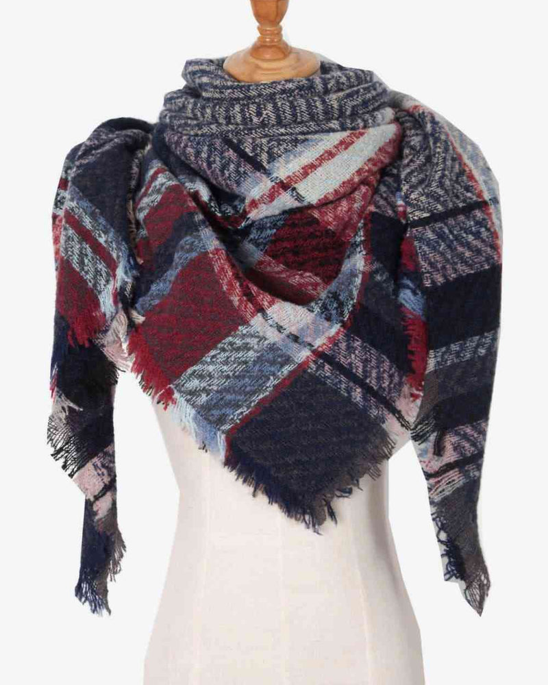 BEAUTIFUL I AM Plaid Raw Hem Polyester Scarf