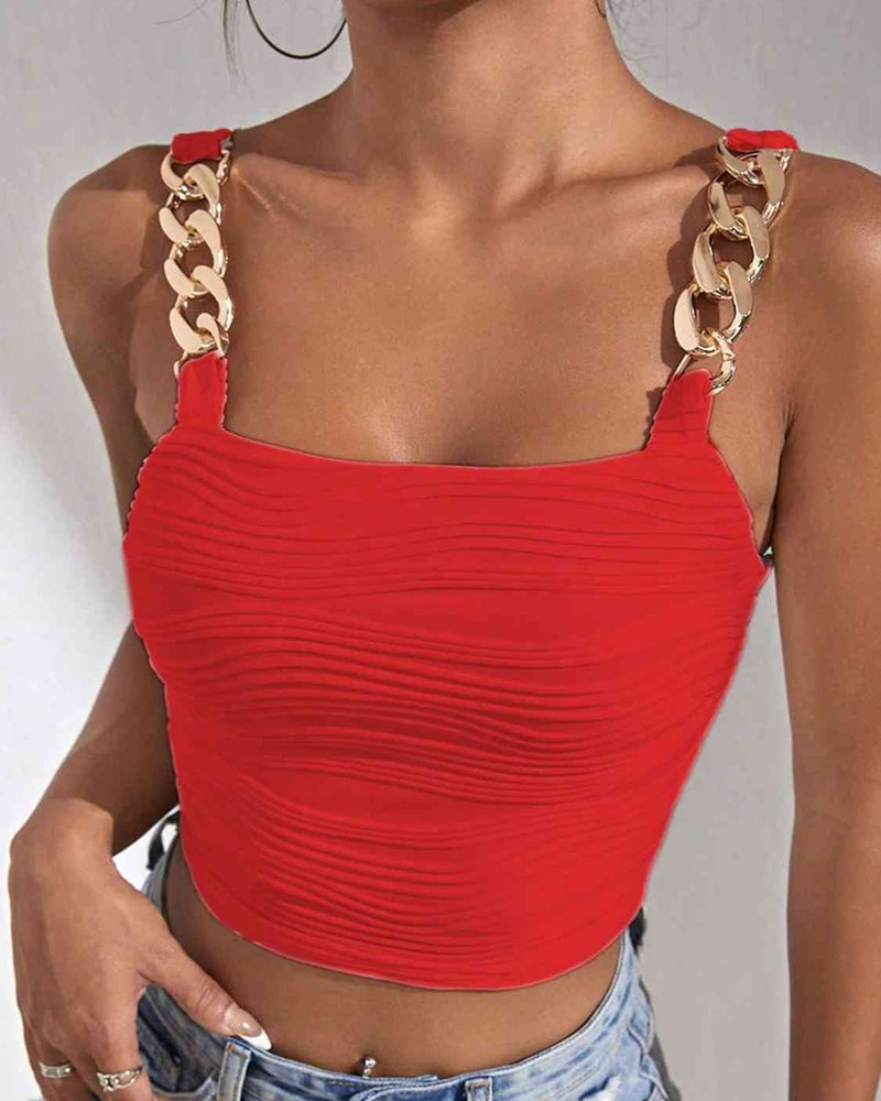 BEAUTIFUL I AM Chain Detail Square Neck Tank Shirt